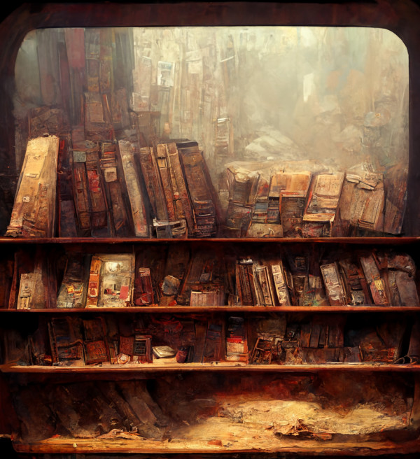 A dusty bookshelf