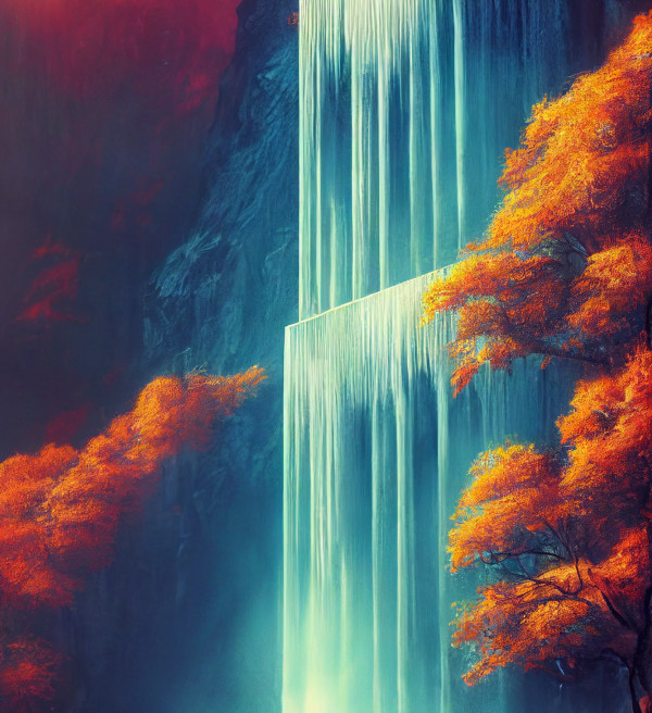 Fantasy waterfall in forest