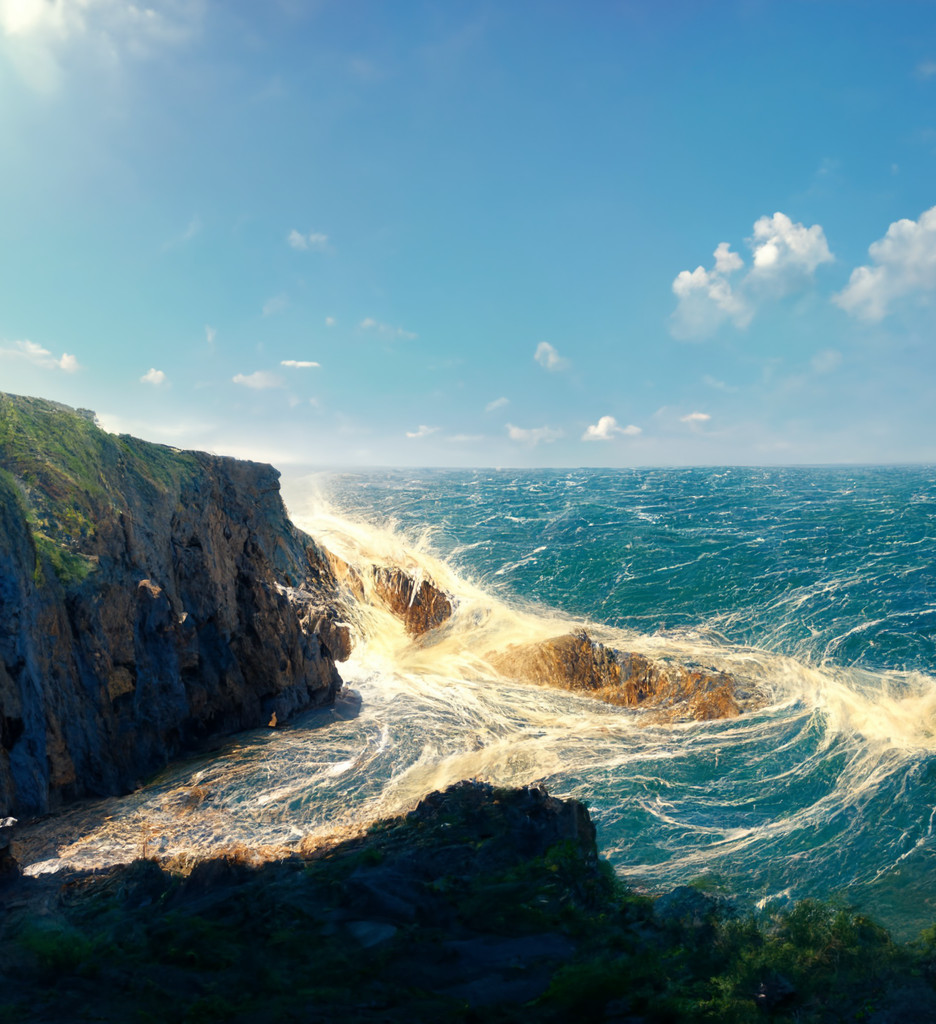 Waves against a cliff