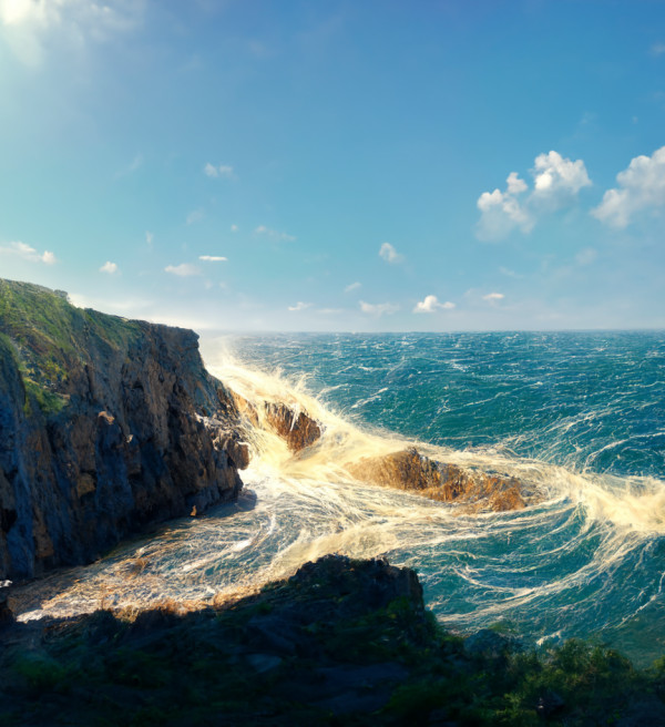 Waves against a cliff