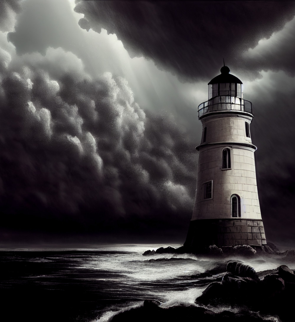Black and white lighthouse on a stormy night Black and white lighthouse on a stormy night