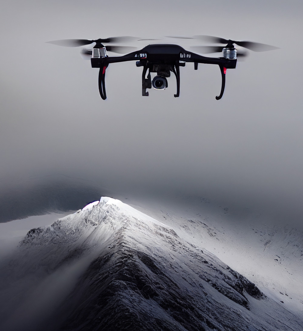 A drone on a mountain top A drone on a mountain top