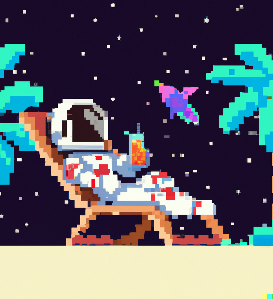Pixel art of a spaceman lounging about Pixel art of a spaceman lounging about