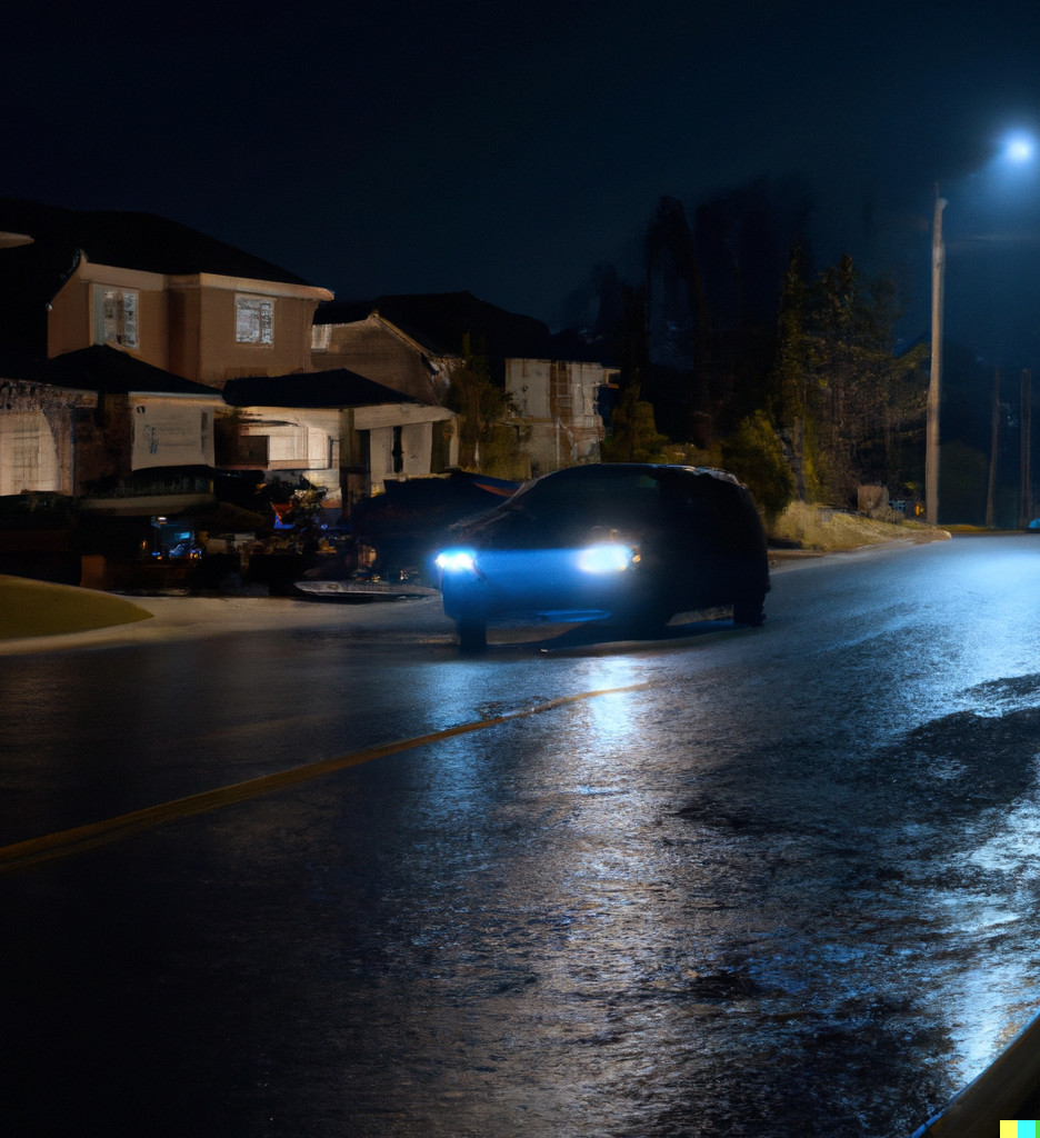 Photo of a car driving at night Photo of a car driving at night
