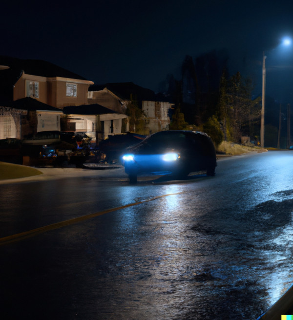 Photo of a car driving at night