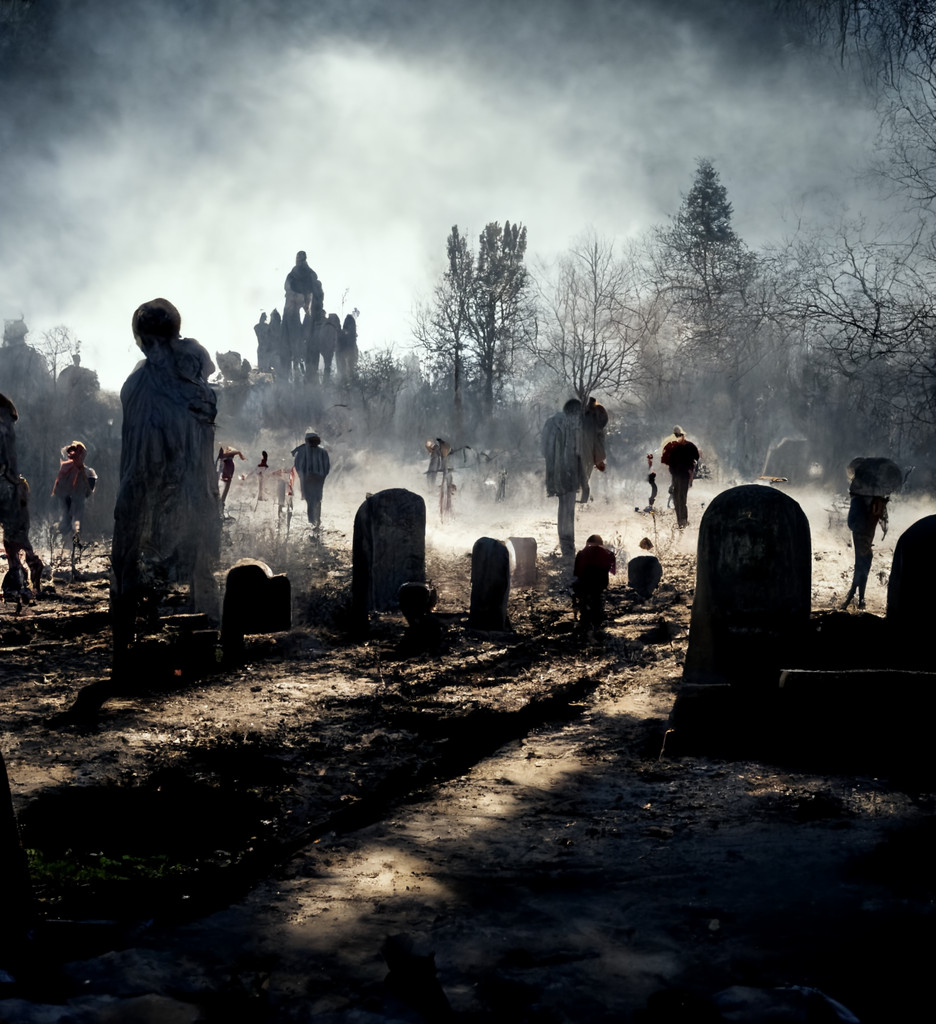 Graveyard scene with zombies
