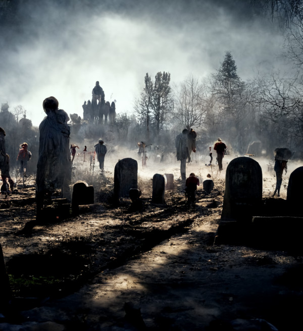 Graveyard scene with zombies
